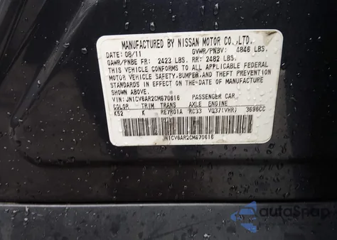 2012 Infiniti G37X z USA, uszkodzony, nr VIN JN1CV6AR2CM670616